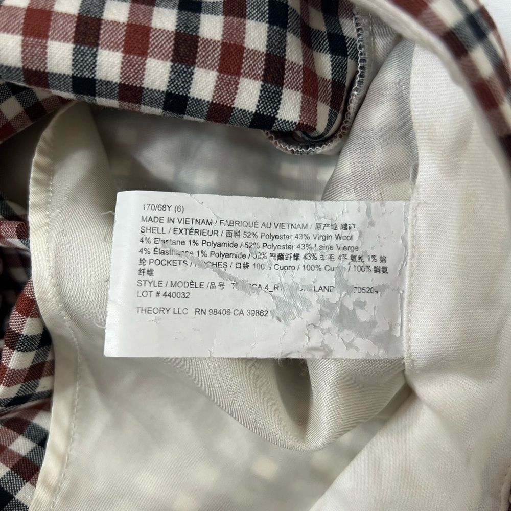 Theory Treeca Cropped Check Pants blue white red 6 or 28 - Picture 5 of 14